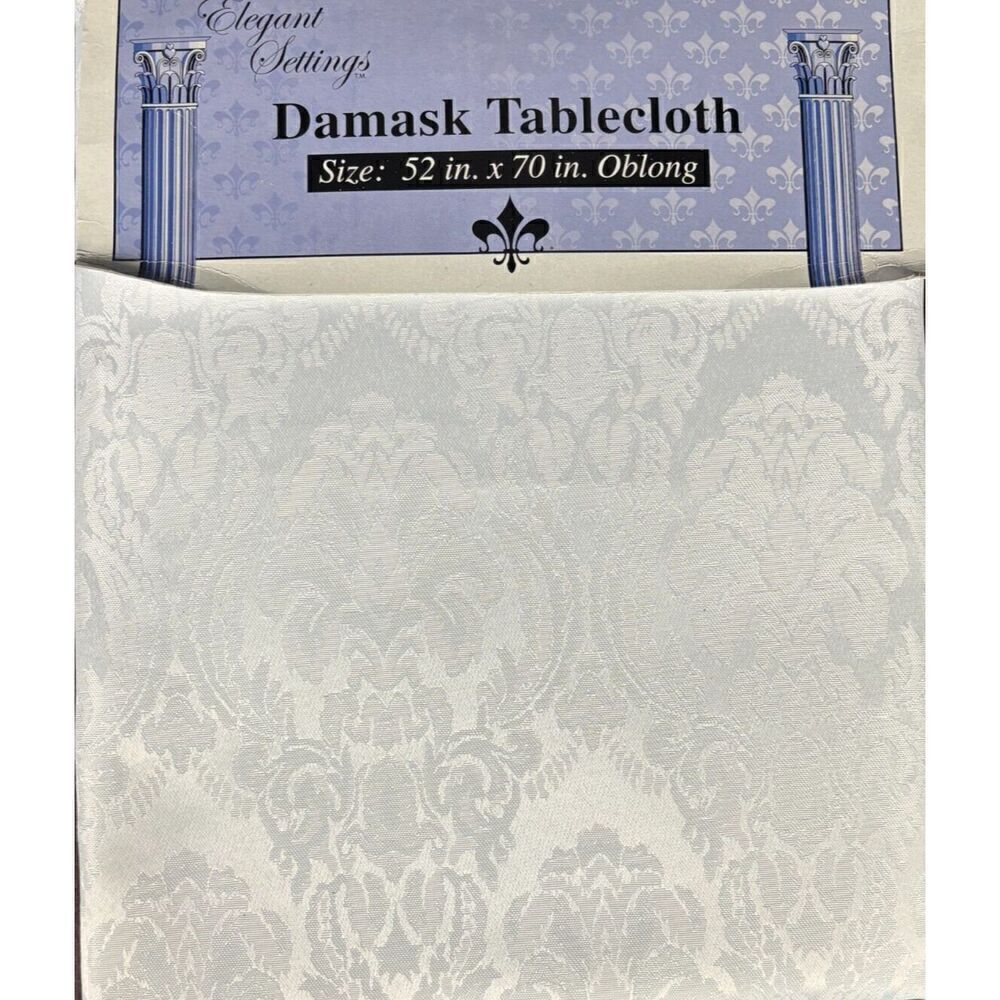 Brand New Elegant Settings Damask Tablecloth White Floral Oblong 52" x 70" - Picture 4 of 5